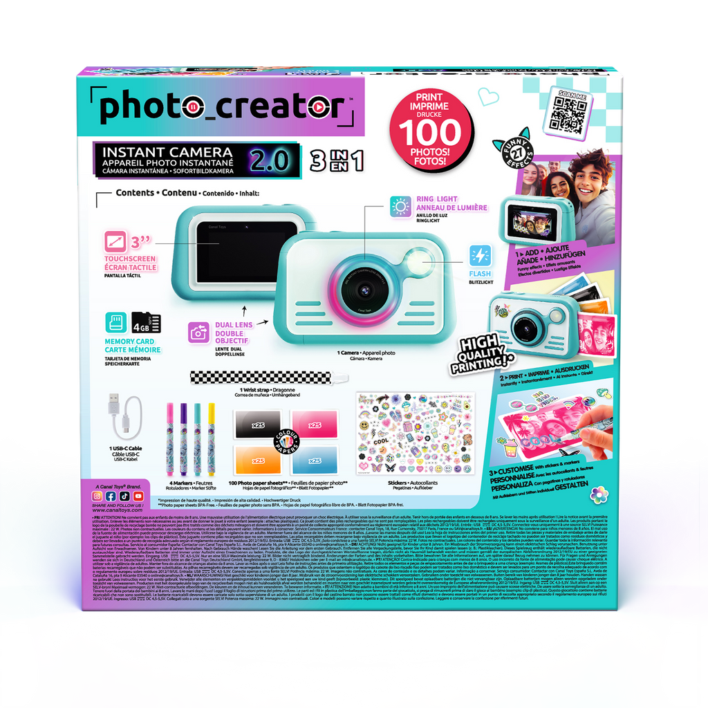 Cámara de Impresión Instantánea 2.0 Papel de calidad fotográfica - Photo Creator - CLK046 - CanalToys