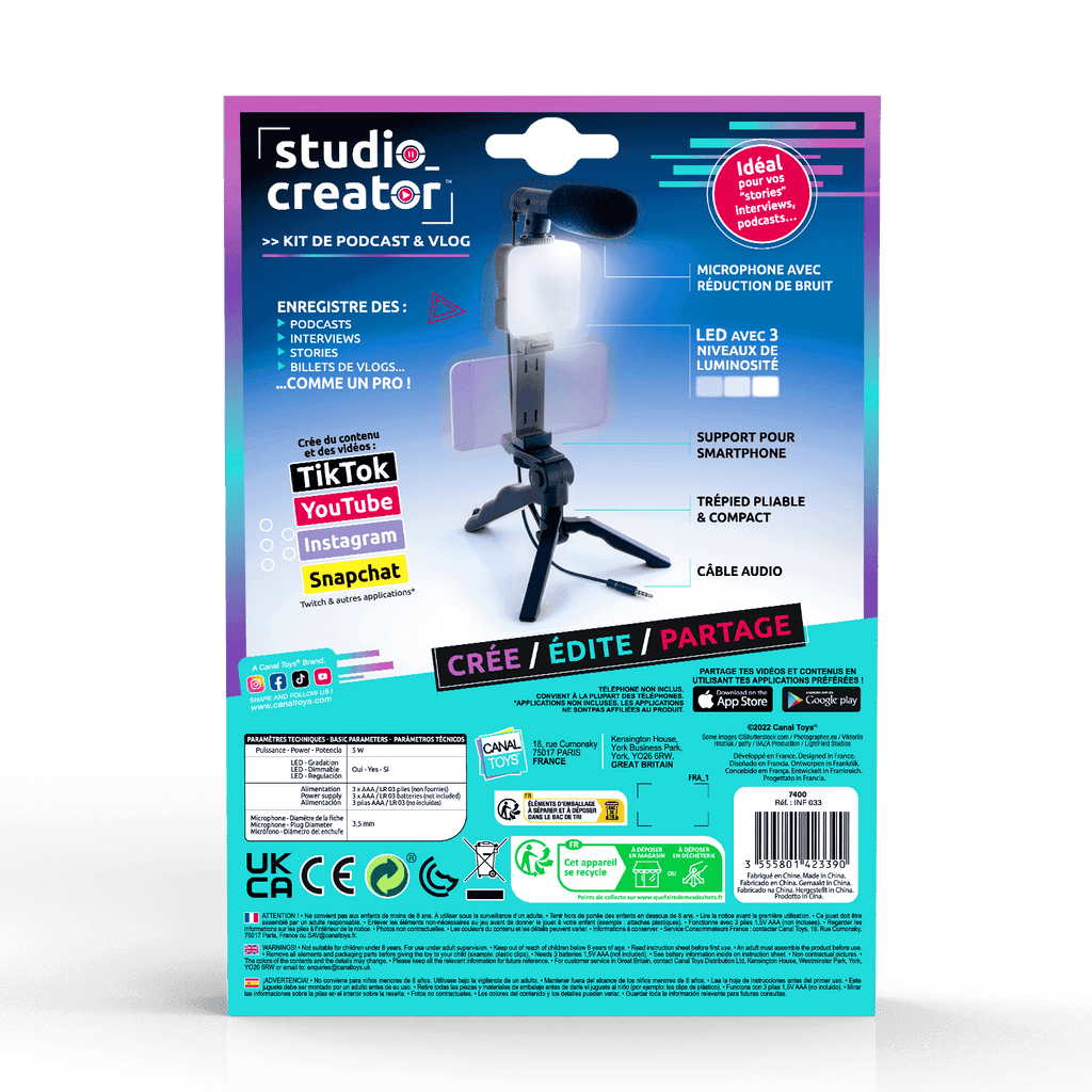 Kit de Podcast y Vlogging - Podcast & Vlogging kit - Studio Creator - INF033 - CanalToys