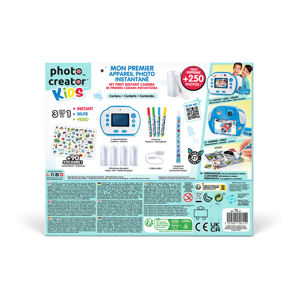 Mi Primera Cámara Instantánea 3 en 1 para niños con 4 rollos de papel y 4 Rotuladores - My Fisrt Instant Camera Photo Creator Kids - Photo Creator - CLK011 - CanalToys