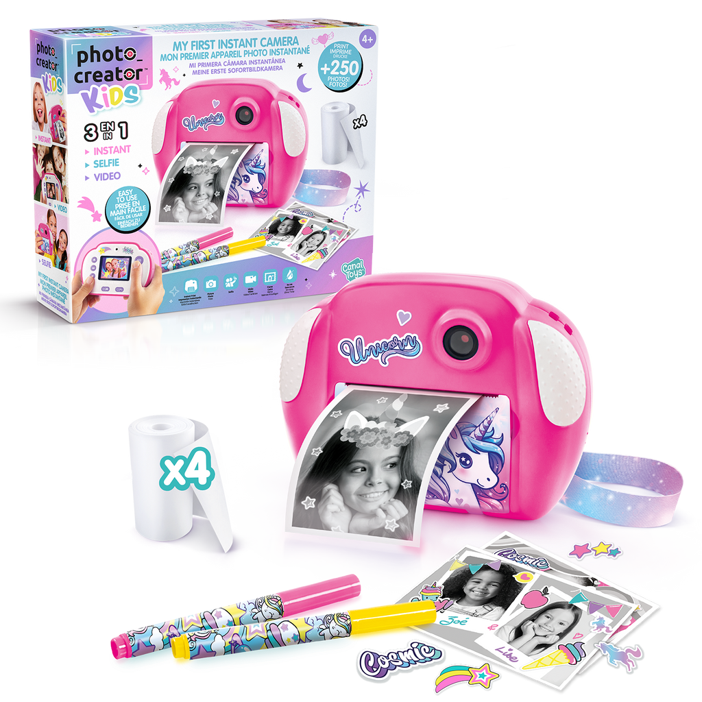 Mi Primera Cámara Instantánea 3 en 1 para niños con 4 rollos de papel y 4 Rotuladores - My Fisrt Instant Camera Photo Creator Kids - Photo Creator - CLK013 - CanalToys