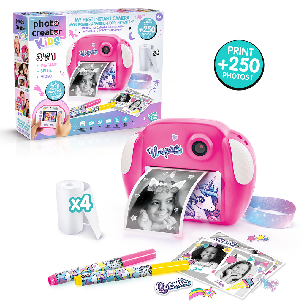 Mi Primera Cámara Instantánea 3 en 1 para niños con 4 rollos de papel y 4 Rotuladores - My Fisrt Instant Camera Photo Creator Kids - Photo Creator - CLK013 - CanalToys