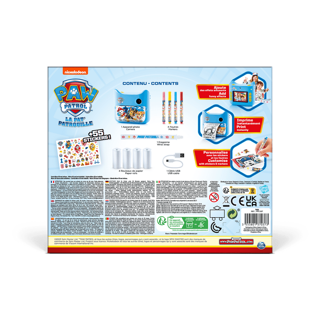 Mi Primera Cámara de Impresión Instantánea de la Patrulla Canina sin Tinta con 4 Rollos de Papel y 4 rotuladores - My First Instant Camera Paw Patrol - Paw Patrol - PPC037 - CanalToys