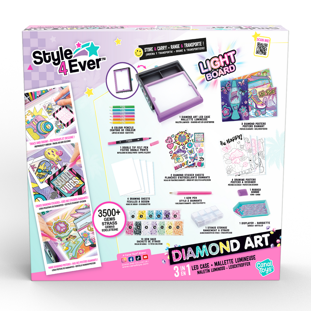 Maletín de Arte con Diamantes y luz LED - Diamond Art Light Board - Style 4 Ever - OFG300 - CanalToys