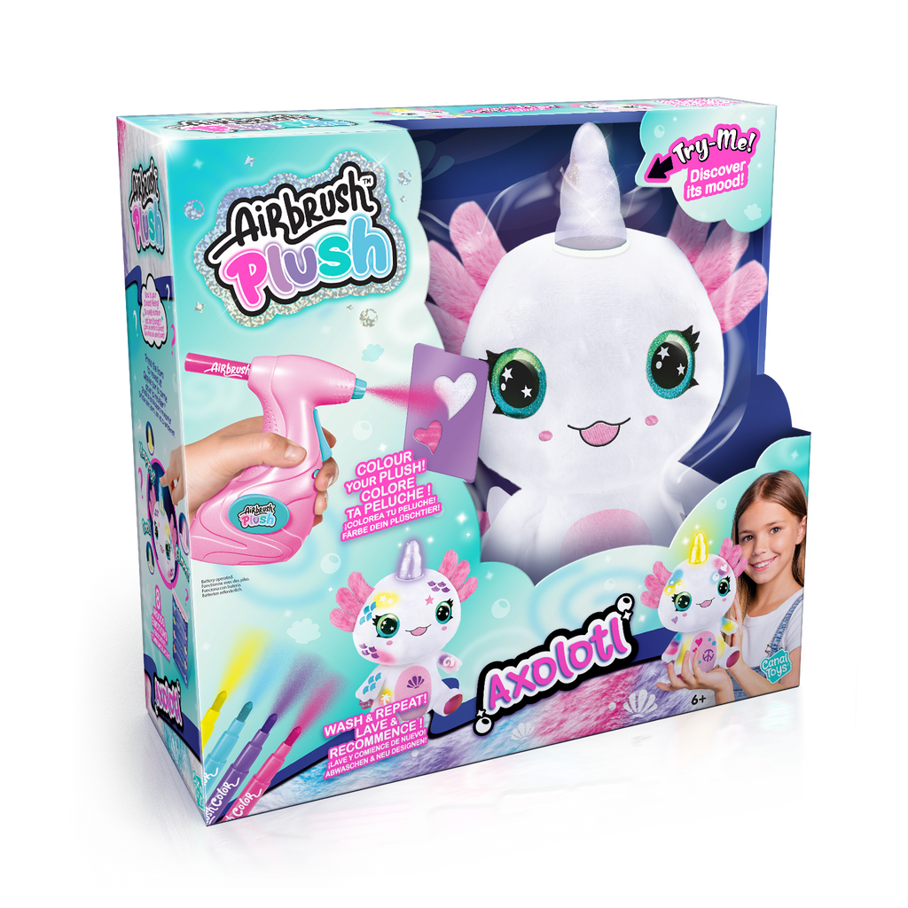 Peluche Ajolote con cuerno luminoso de Canal Toys - Colorea tu mascota - Airbrush Plush - AIR049 - CanalToys