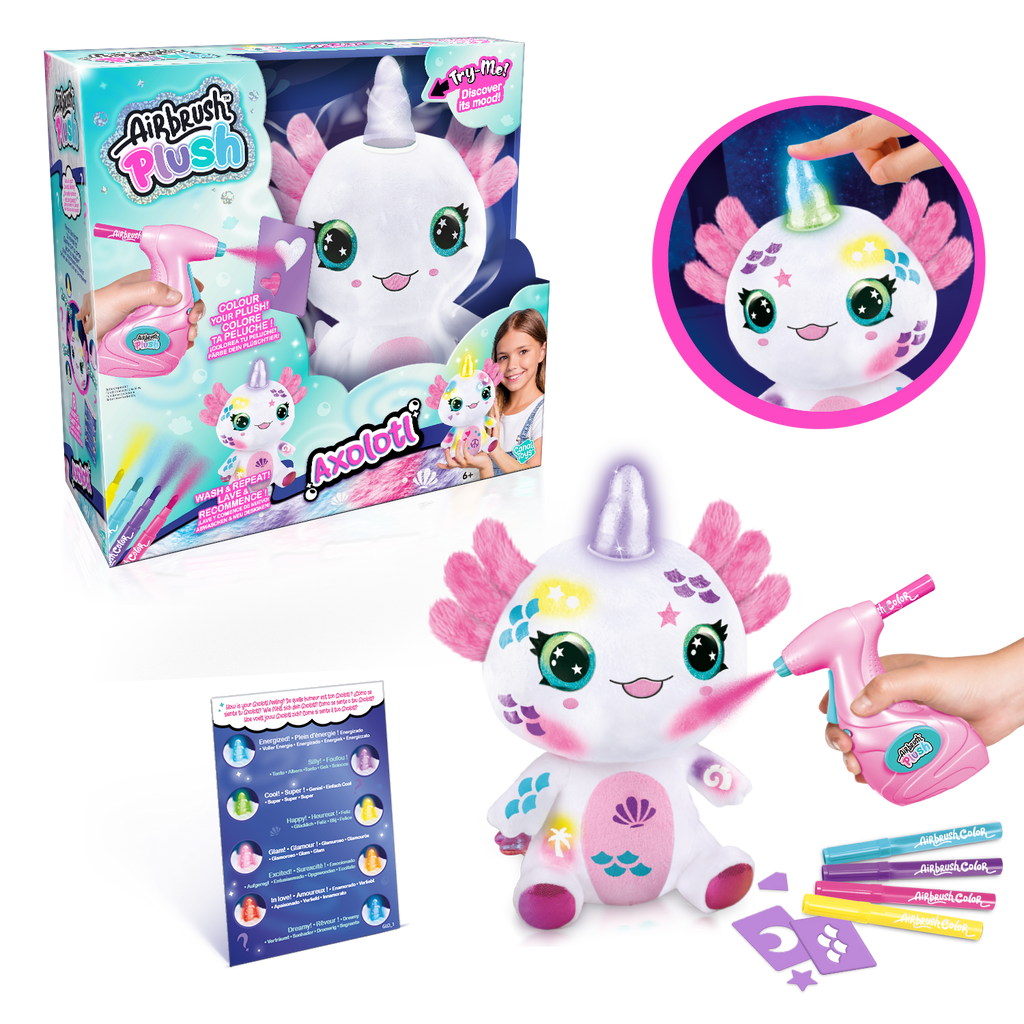 Peluche Ajolote con cuerno luminoso de Canal Toys - Colorea tu mascota - Airbrush Plush - AIR049 - CanalToys