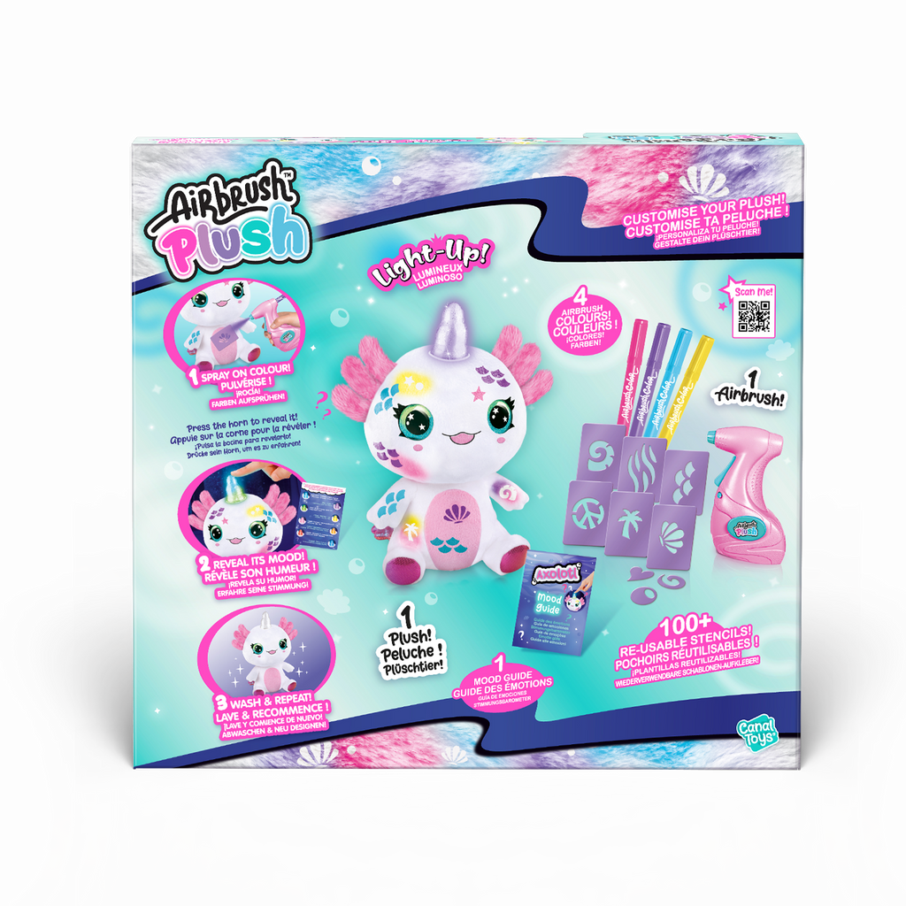 Peluche Ajolote con cuerno luminoso de Canal Toys - Colorea tu mascota - Airbrush Plush - AIR049 - CanalToys