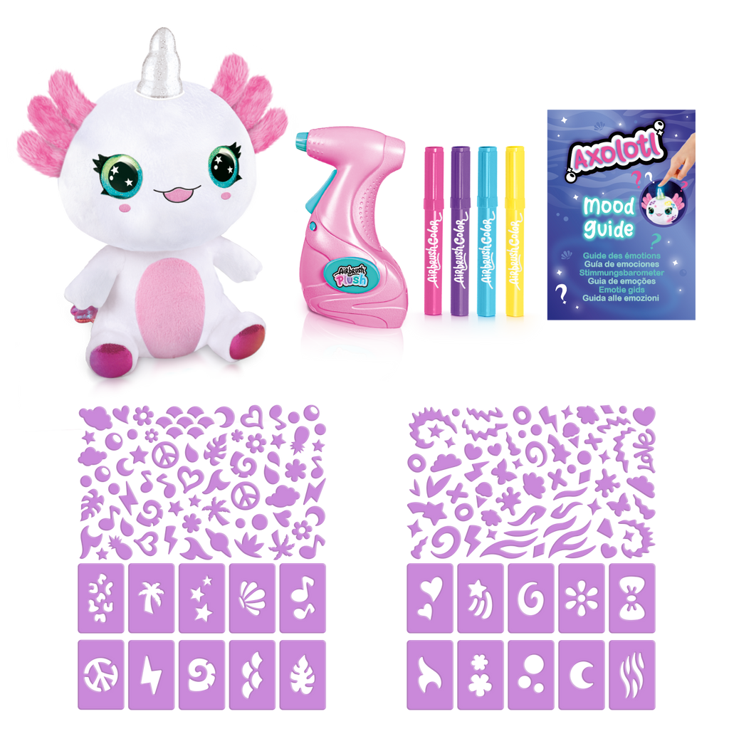 Peluche Ajolote con cuerno luminoso de Canal Toys - Colorea tu mascota - Airbrush Plush - AIR049 - CanalToys