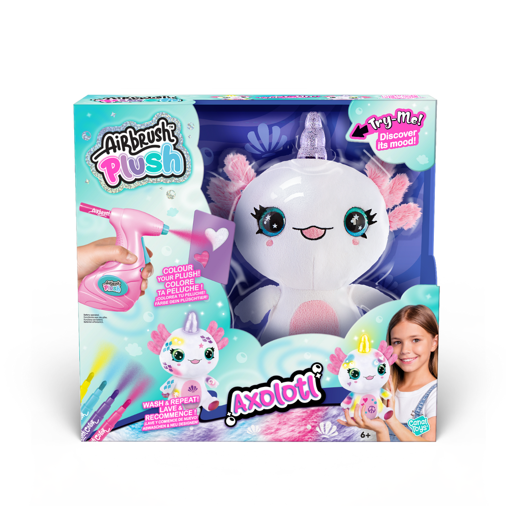 Peluche Ajolote con cuerno luminoso de Canal Toys - Colorea tu mascota - Airbrush Plush - AIR049 - CanalToys