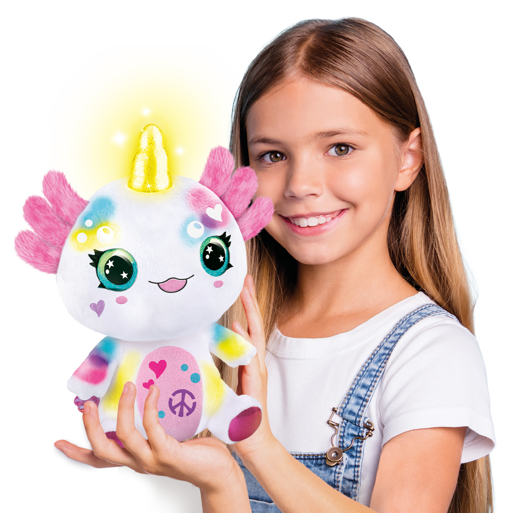 Peluche Ajolote con cuerno luminoso de Canal Toys - Colorea tu mascota - Airbrush Plush - AIR049 - CanalToys