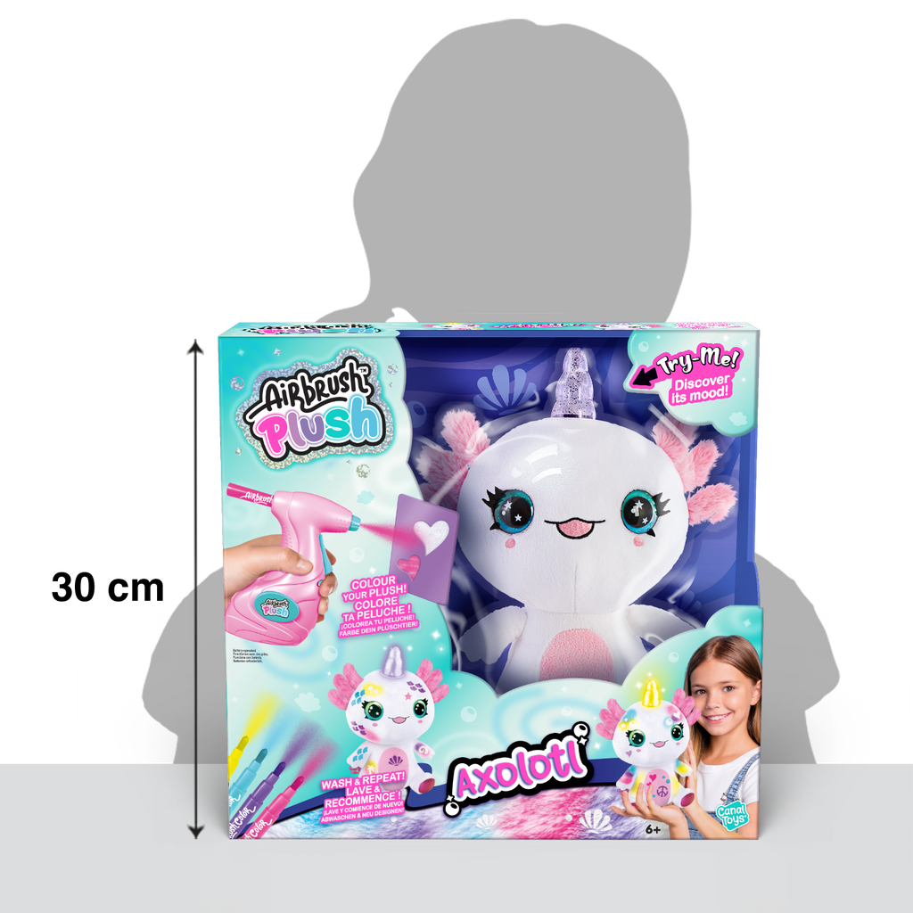 Peluche Ajolote con cuerno luminoso de Canal Toys - Colorea tu mascota - Airbrush Plush - AIR049 - CanalToys